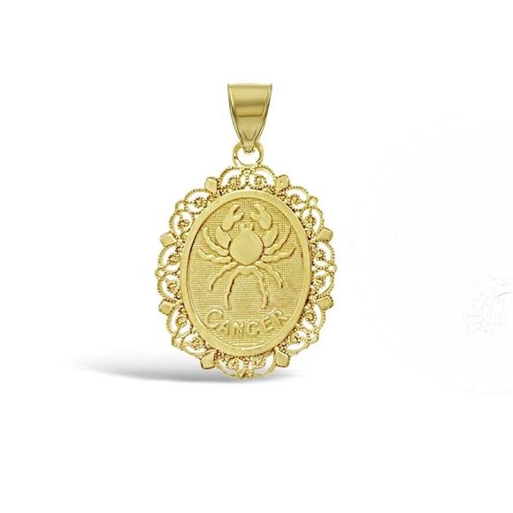 14k Yellow Gold Cancer Pendant Zodiac Star Sign Charm 1 inch - Picture 1 of 3